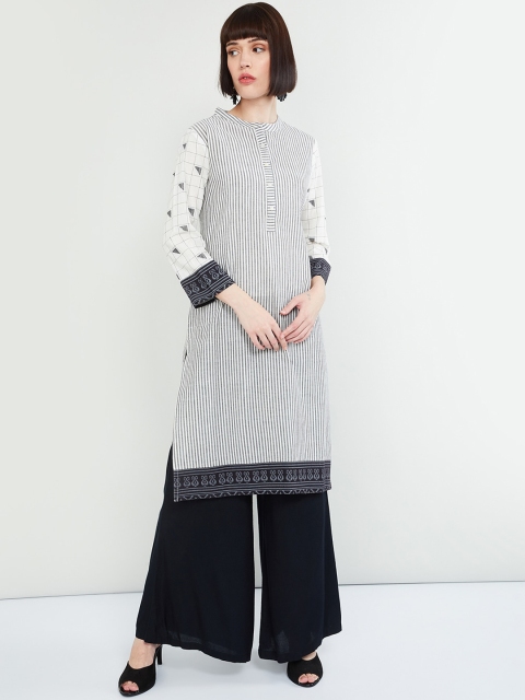 

max Women Off-White & Grey Striped Straight Kurta