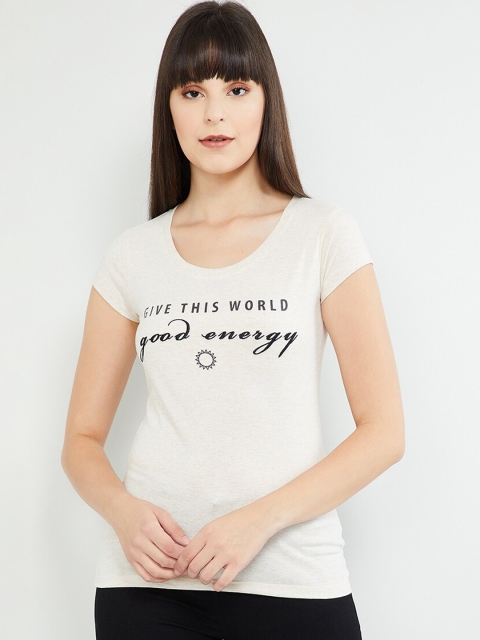 

max Women Off-White Printed Round Neck T-shirt