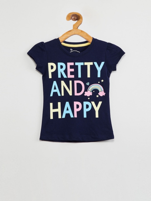 

max Girls Blue Printed Round Neck T-shirt