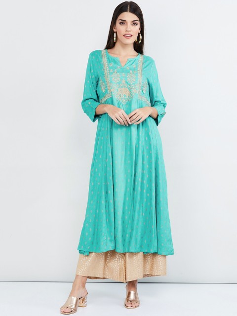 

max Women Green Embroidered Anarkali Kurta