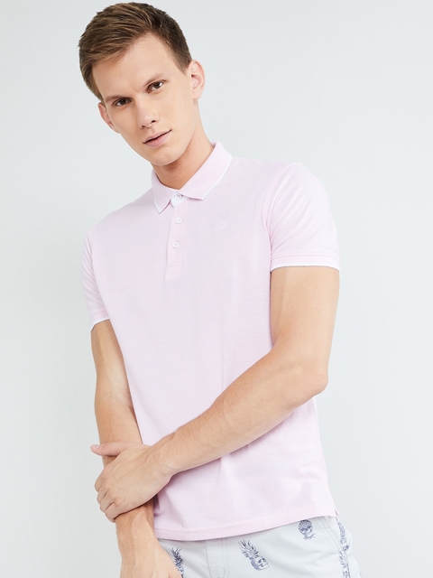 

max Men Pink Solid Polo Collar T-shirt