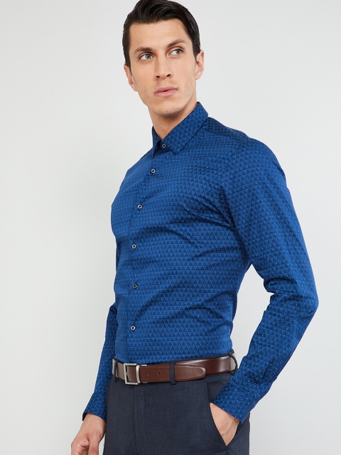 

max Men Royal Blue Printed Formal Shirt