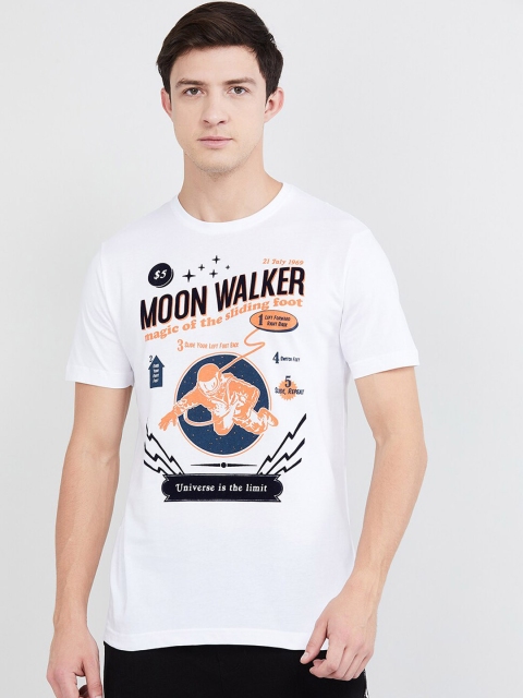 

max Men White Printed Round Neck T-shirt