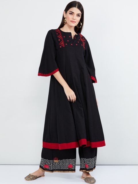 

max Women Black & Red Solid A-Line Kurta