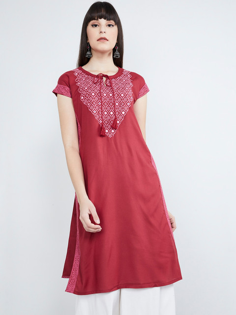 

max Women Red Yoke Design A-Line Kurta