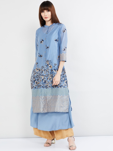 

max Women Blue Printed Straight Kurta