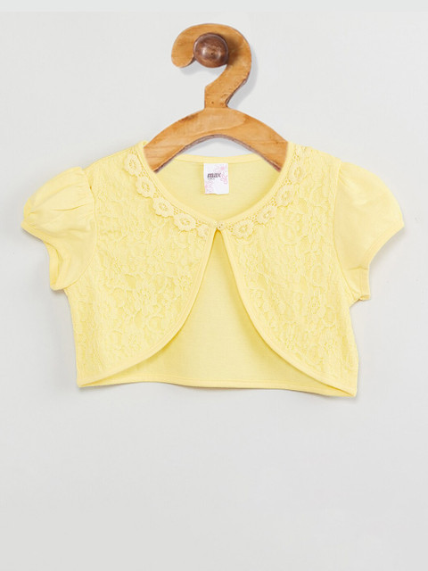 

max Girls Yellow Self Design Open Front Shrug