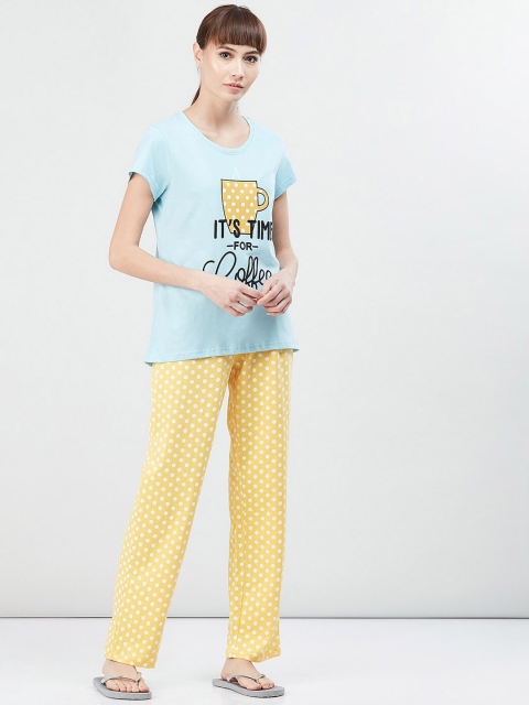 

max Women Turquoise Blue & Yellow Printed Night Suit