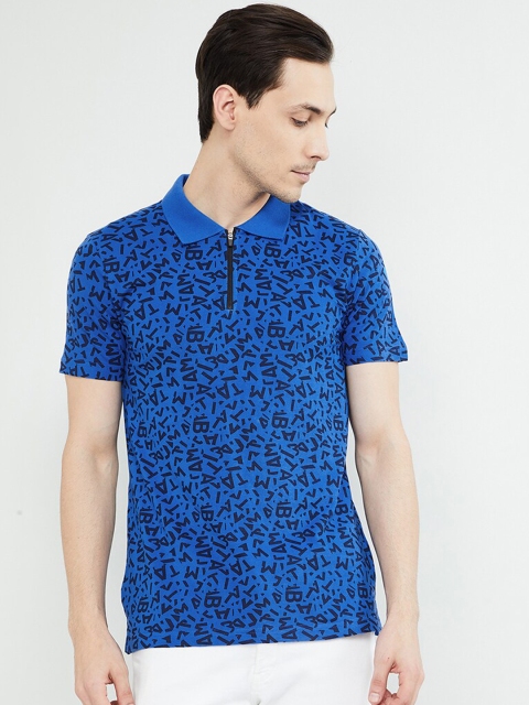 

max Men Blue Printed Polo Collar T-shirt