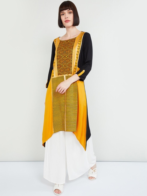 

max Women Yellow & Black Colourblocked A-Line Kurta
