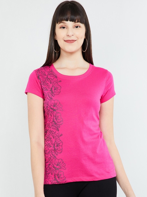 max Women Pink & Black Floral Print T-shirt