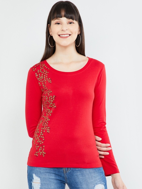 max Women Red Printed Round Neck T-shirt
