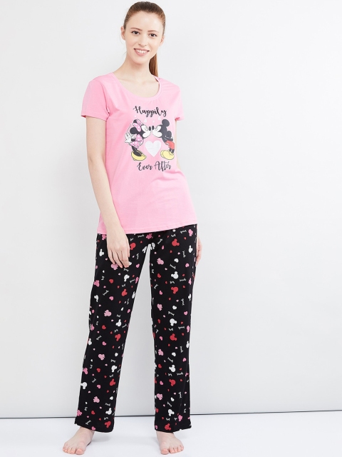 

max Women Pink & Black Printed Night suit