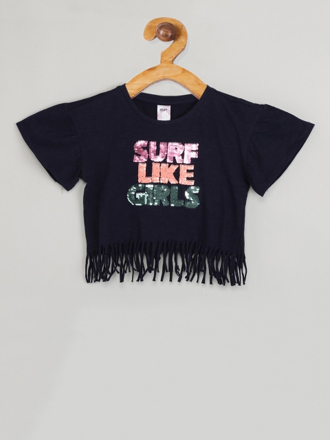 

max Girls Blue Embellished Fringed Top