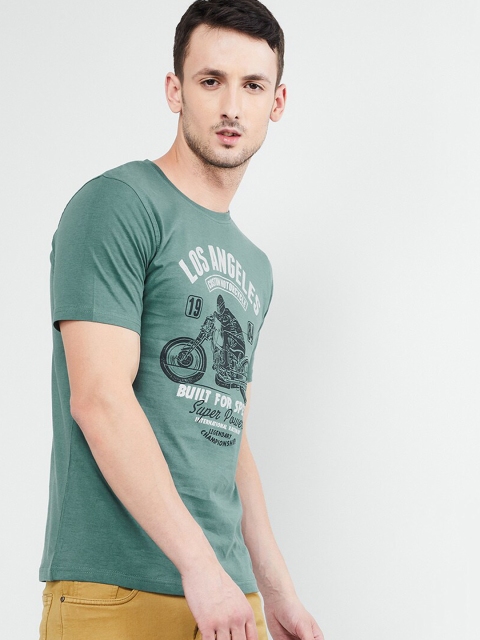 

max Men Green Printed Round Neck T-shirt