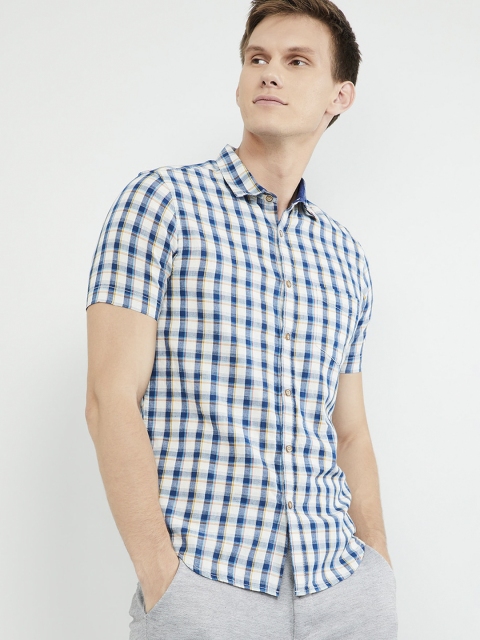 max Men Blue & White Regular Fit Checked Casual Shirt