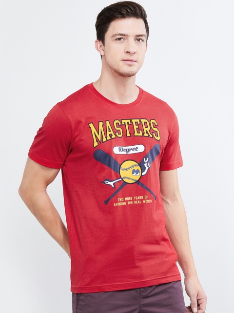

max Men Red Printed Round Neck T-shirt