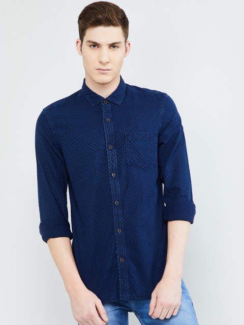 

max Men Blue Slim Fit Solid Casual Shirt