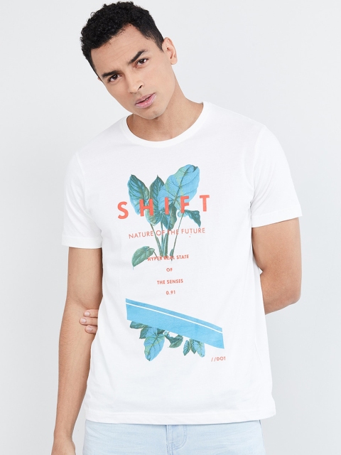 

max Men White Printed Halter Neck T-shirt