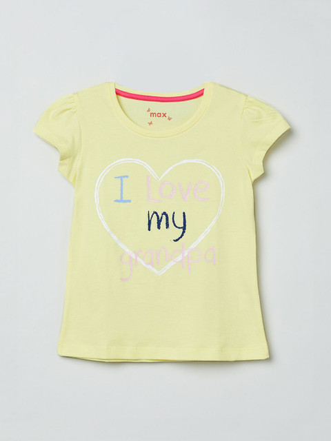 

max Girls Yellow Printed A-Line Pure Cotton Top