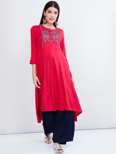 

max Women Pink Embroidered Straight Kurta