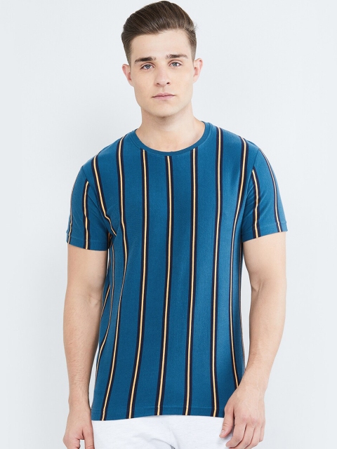 max Men Blue Striped Round Neck T-shirt