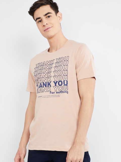 

max Men Pink Printed Round Neck T-shirt