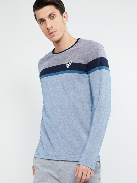 max Men Blue Colourblocked Round Neck T-shirt
