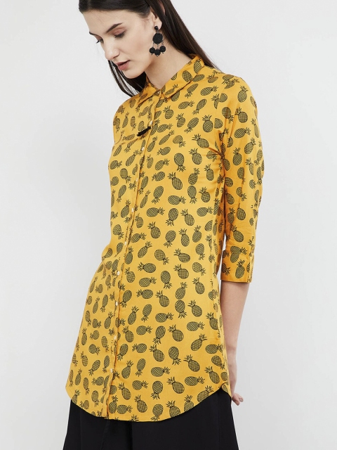 

max Women Mustard Yellow & Black Printed Pathani Kurti