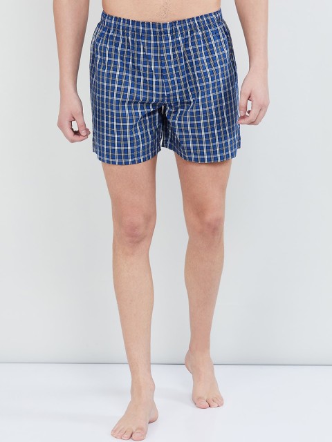 

max Men Blue & White Checked Boxers VKMPA19BX01BLUE