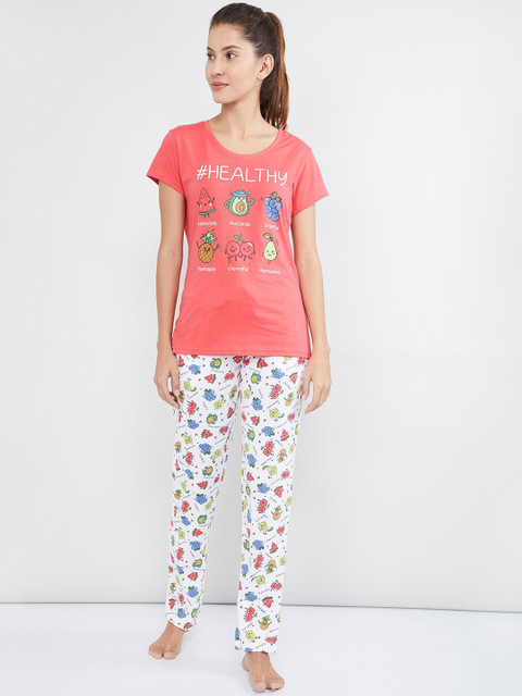 

max Women Pink & White Printed Night Suit