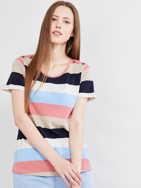 max Women Multicoloured Colourblocked Round Neck T-shirt, Multi