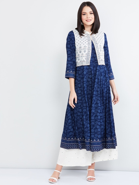 

max Women Blue Printed Straight Kurta