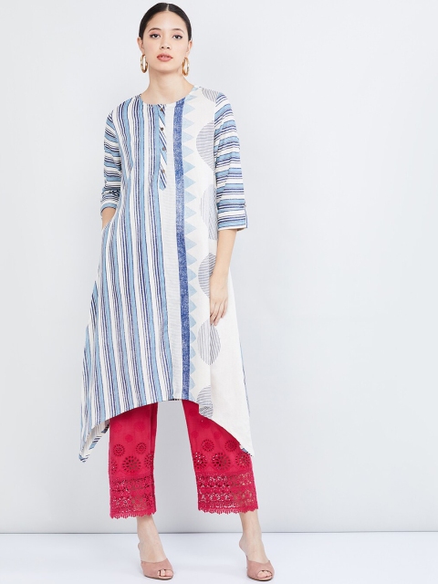 

max Women Off-White & Blue Printed Straight Kurta