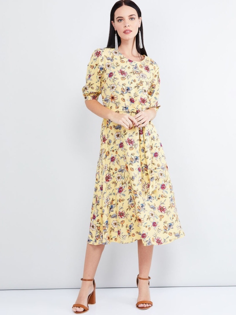 

max Women Yellow Printed A-Line Dress