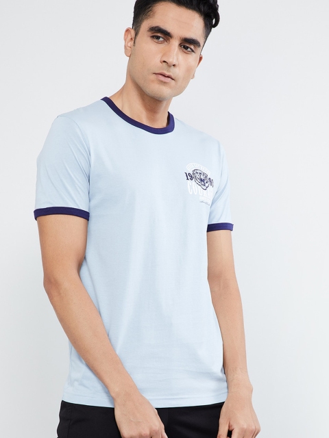 max Men Turquoise Blue Printed Round Neck T-shirt