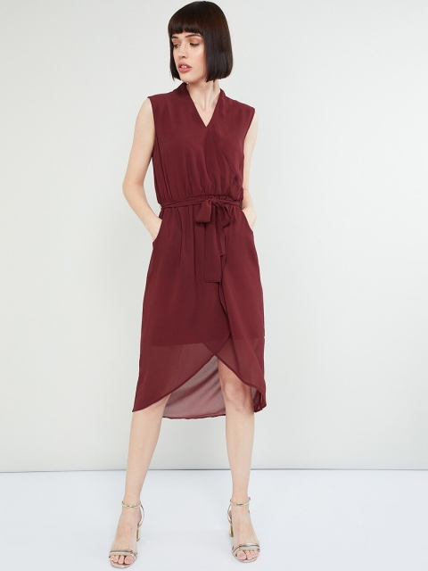 

max Women Burgundy Solid Wrap Dress