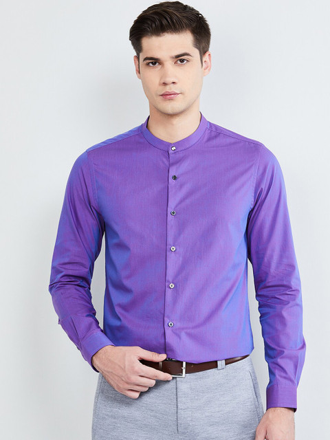 

max Men Purple & Blue Slim Fit Solid Party Shirt