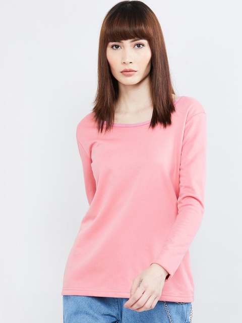 

max Women Pink Solid Round Neck T-shirt