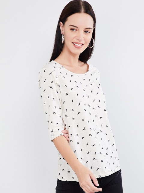 

max Women Beige & Black Printed Top