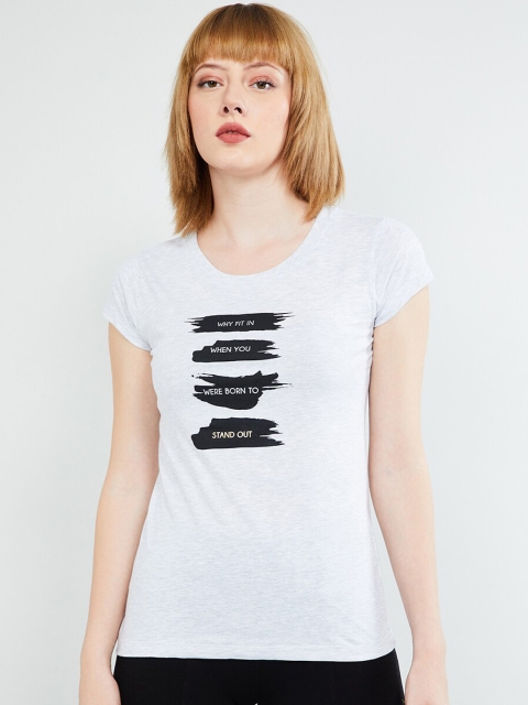 

max Women Grey Printed Round Neck T-shirt