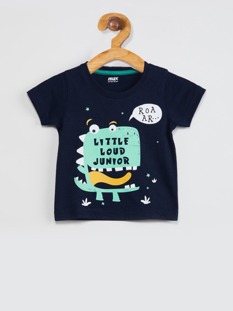 

max Boys Navy Blue Printed Round Neck T-shirt