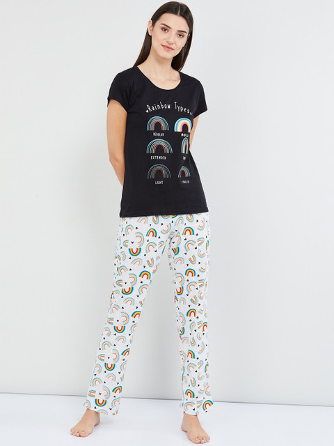

max Women Black & White Printed Night Suit