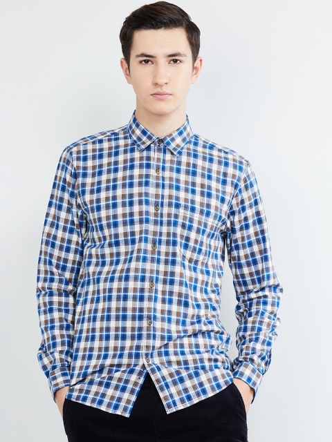 

max Men Brown & Blue Regular Fit Checked Casual Shirt
