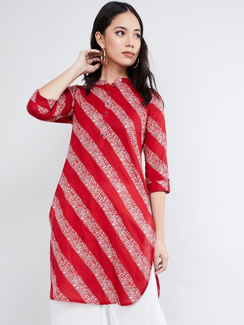 

max Women Red & White Striped Straight Kurta