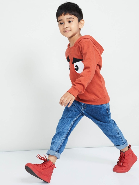

max Boys Orange & White Printed Hooded Sweatshirt