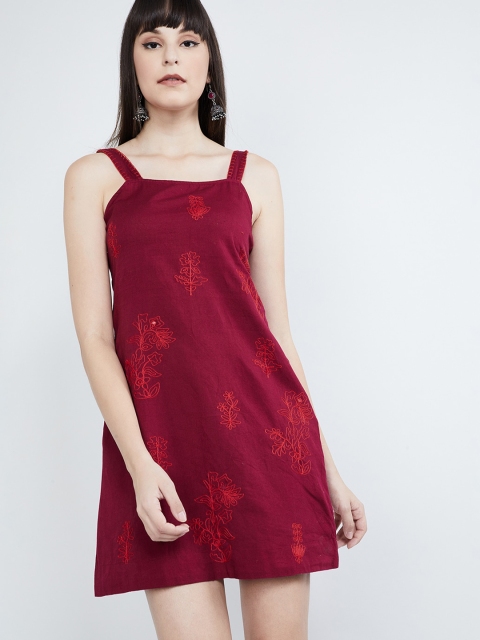 

max Women Maroon Embroidered A-Line Dress