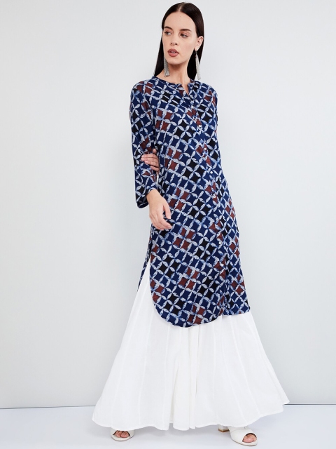 

max Women Navy Blue & Maroon Printed Straight Kurta
