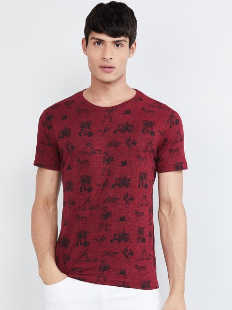 

max Men Red Printed Round Neck T-shirt
