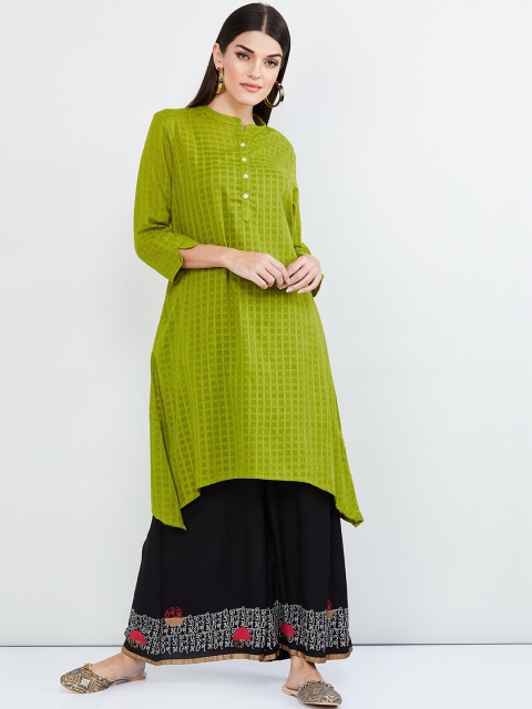 

max Women Lime Green Checked Straight Kurta